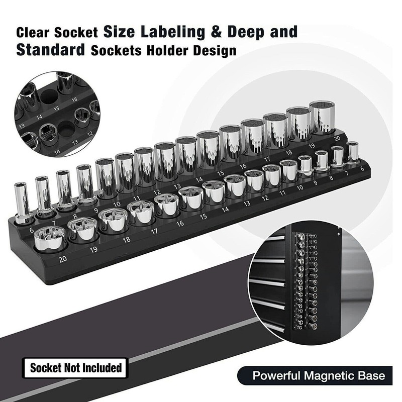 Magnetic Socket Organizer Storage Holder Set 1/4" 3/8" & 1/2"Drive Metric Or SAE gallery