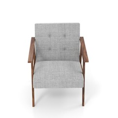 Chair Solid Wood Framed Leather Mid-Century Armchair light Gray for Living Room