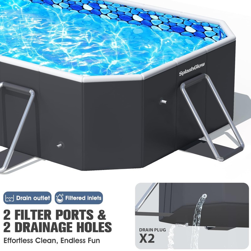 Foldable Pool Non Inflatable Large Pool with Canopy, 90x50x20 Inches gallery