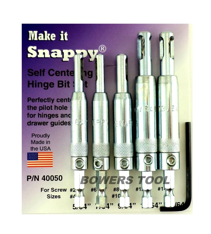 Snappy 5pc Self Centering Hinge Drill Bit Set #2–14 Cabinet MADE IN USA gallery