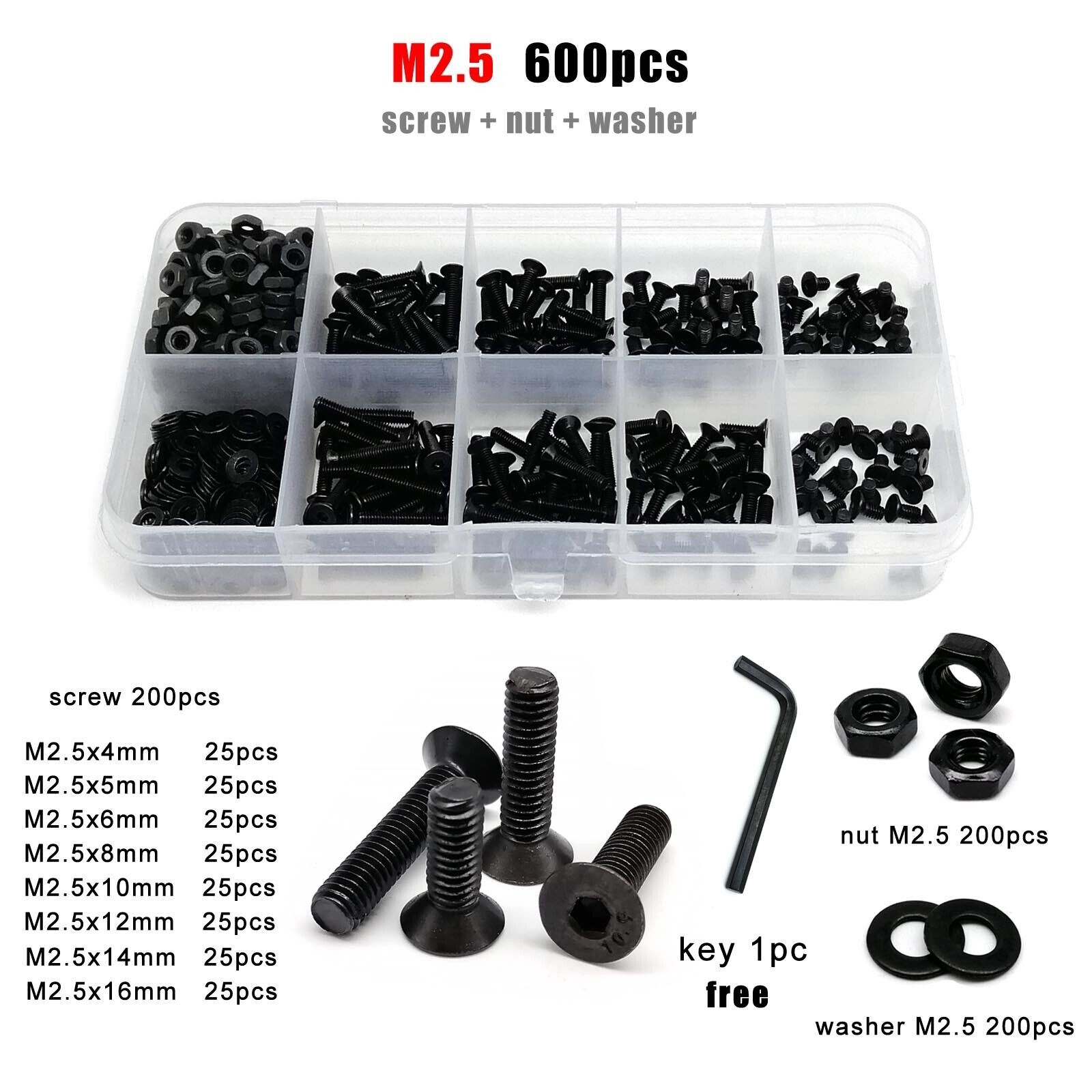 M2.5 Hexagon Hex Socket Flat Countersunk Head Screw Bolt Set grade 10.9 Steel gallery