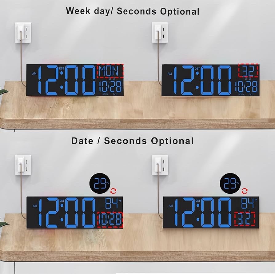 JALL 30" Large Digital Wall Mount Clock with Remote Control, Alarm, Big LED,Blue gallery