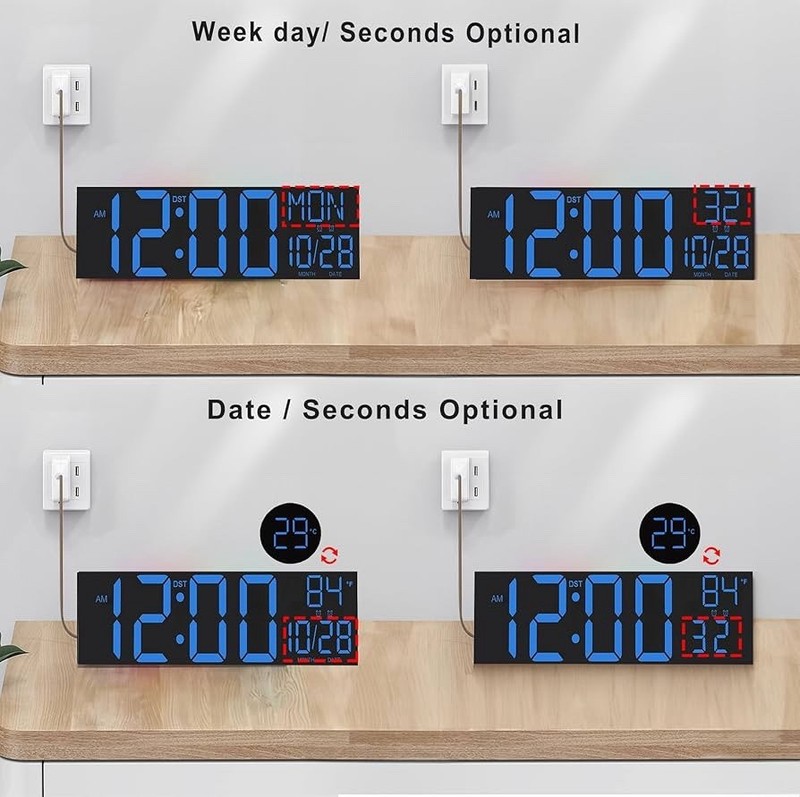 JALL 30" Large Digital Wall Mount Clock with Remote Control, Alarm, Big LED,Blue gallery