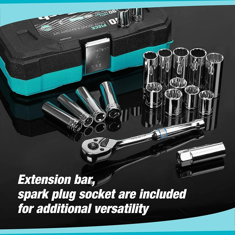 DURATECH 40 PC 3/8"Drive Socket Tool Set SAE/Metric Ratchet Handle Extension Bar gallery