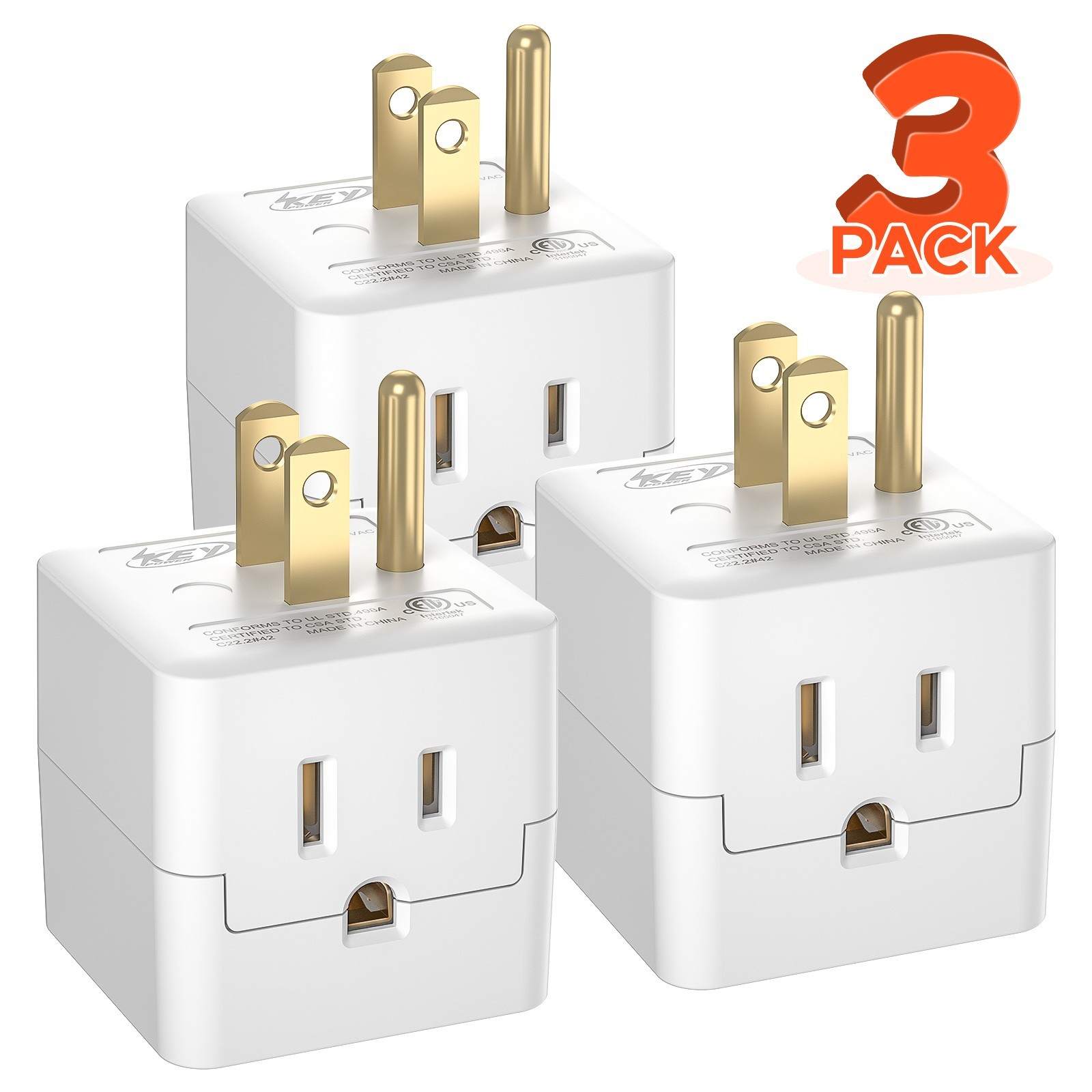 [ETL Listed] 3 Outlet Extender Indoor Grounded AC Power Wall Tap Adapter Plug gallery