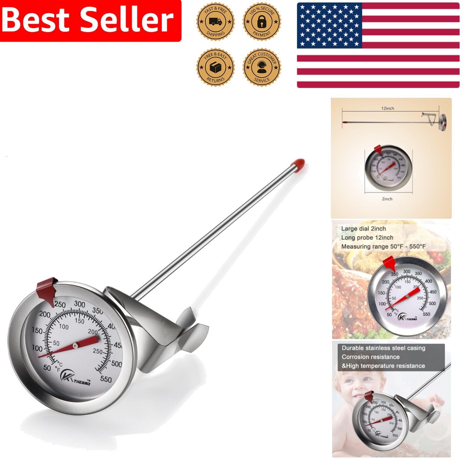 Candy Deep Fry Thermometer Instant Read Dial 12 gallery
