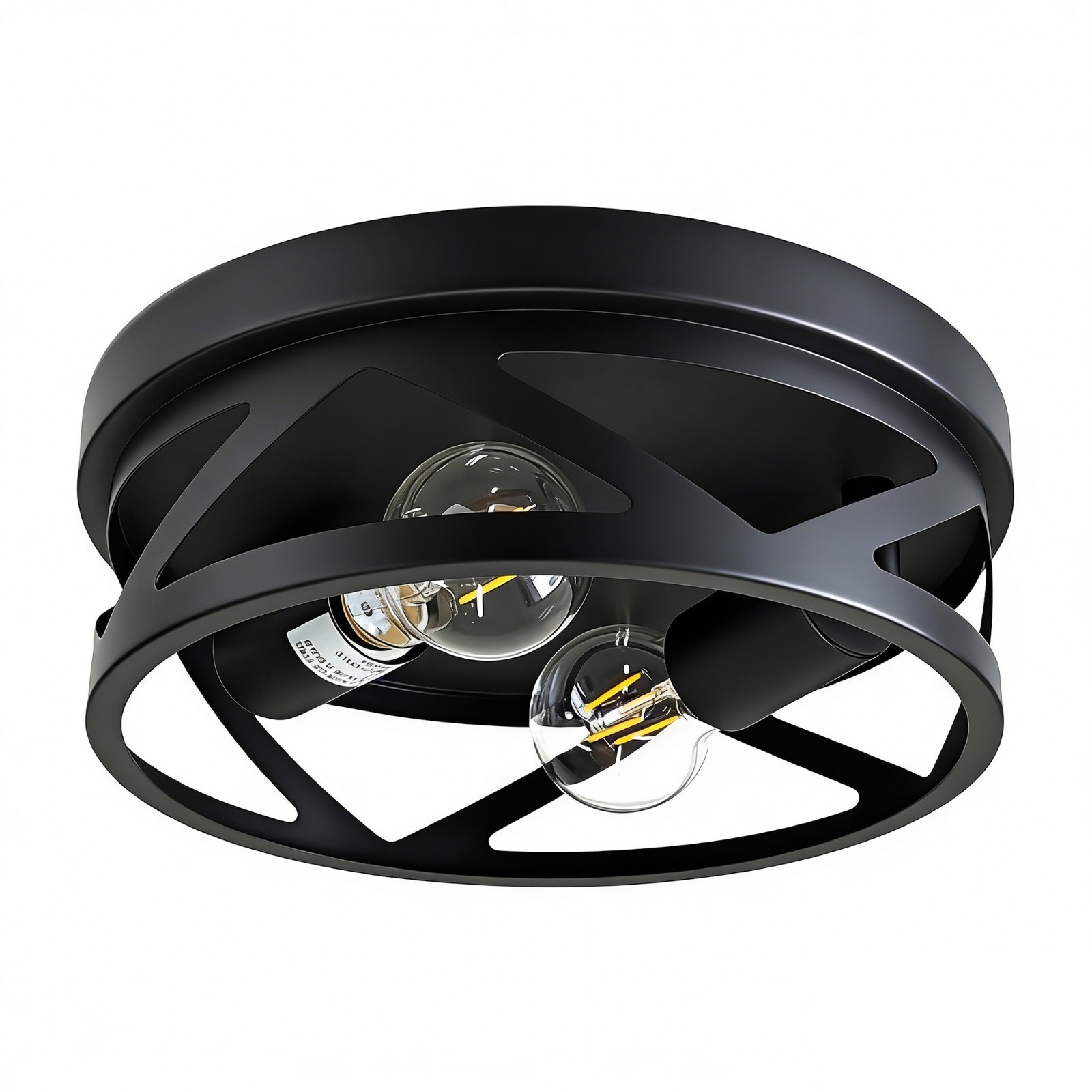 Industrial 2-Light Flush Mount Ceiling Light Matte Black RoundCage Metal Fixture gallery