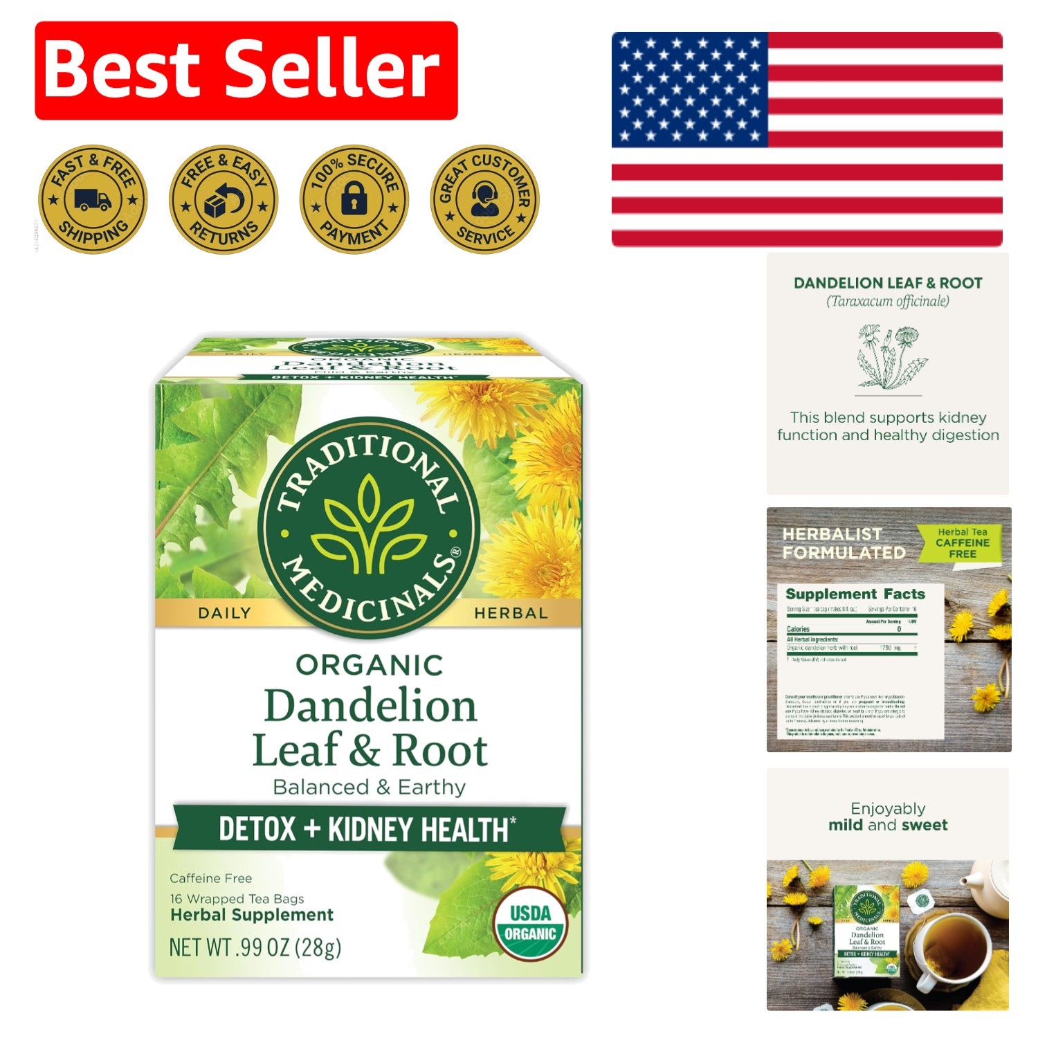 16 Organic Dandelion Tea Bags - Support Kidney Function & Digestive Health gallery