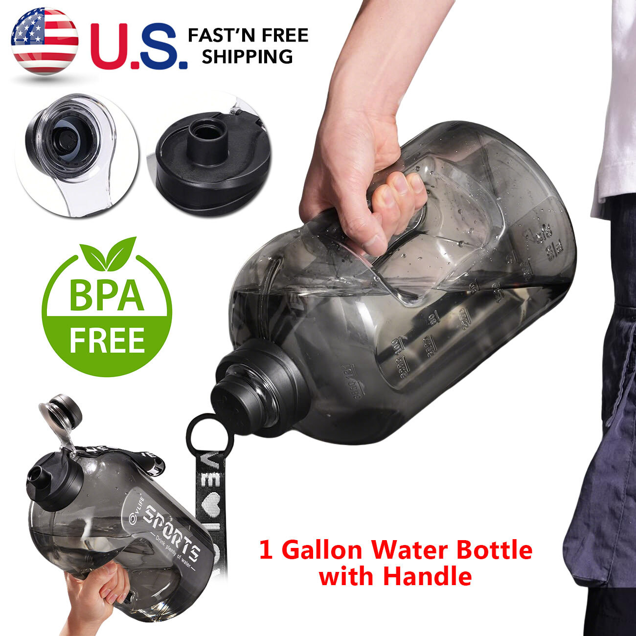 Track Drinking Sports Water Bottle With Handle 128Oz/1 Gallon BPA Free Water Jug gallery