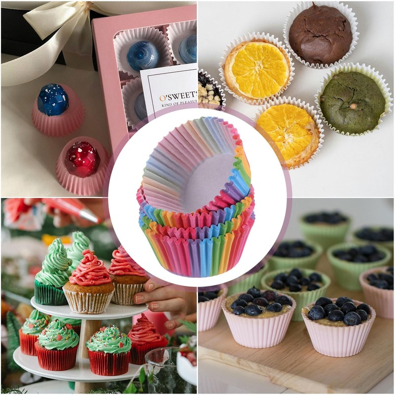 100 Pack Rainbow Cupcake Liners, Standard Size Greaseproof Baking Cups, Color... gallery