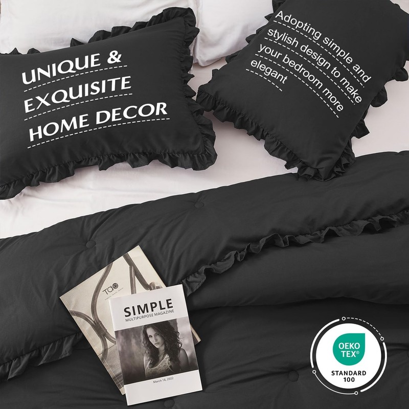 King Comforter Set Black - Ruffle Comforter for King Size Bed, Fluffy King Size gallery