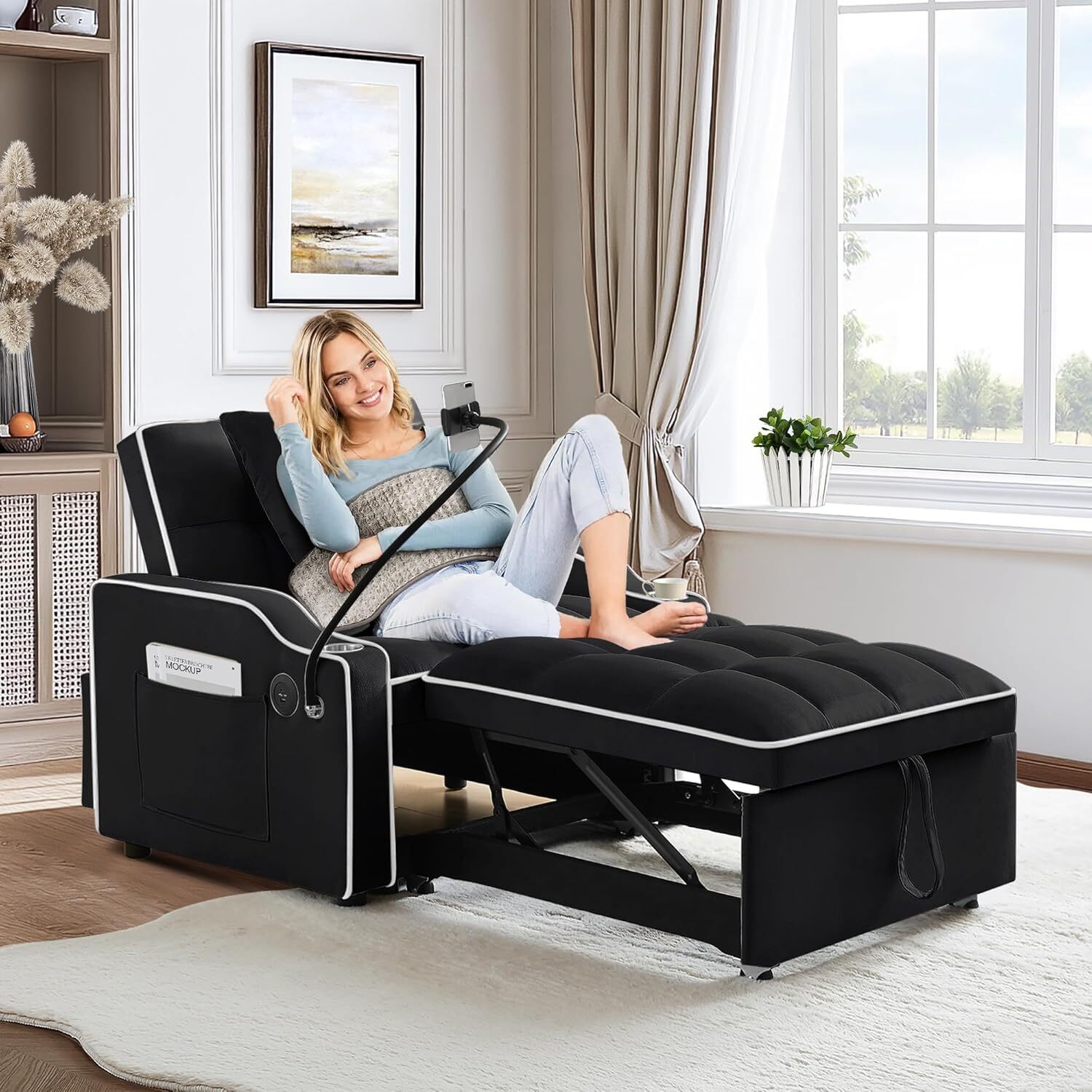 3-in-1 Convertible Futon Sofa Bed Chair Sleeper Chair Bed with Pull Out Bed gallery