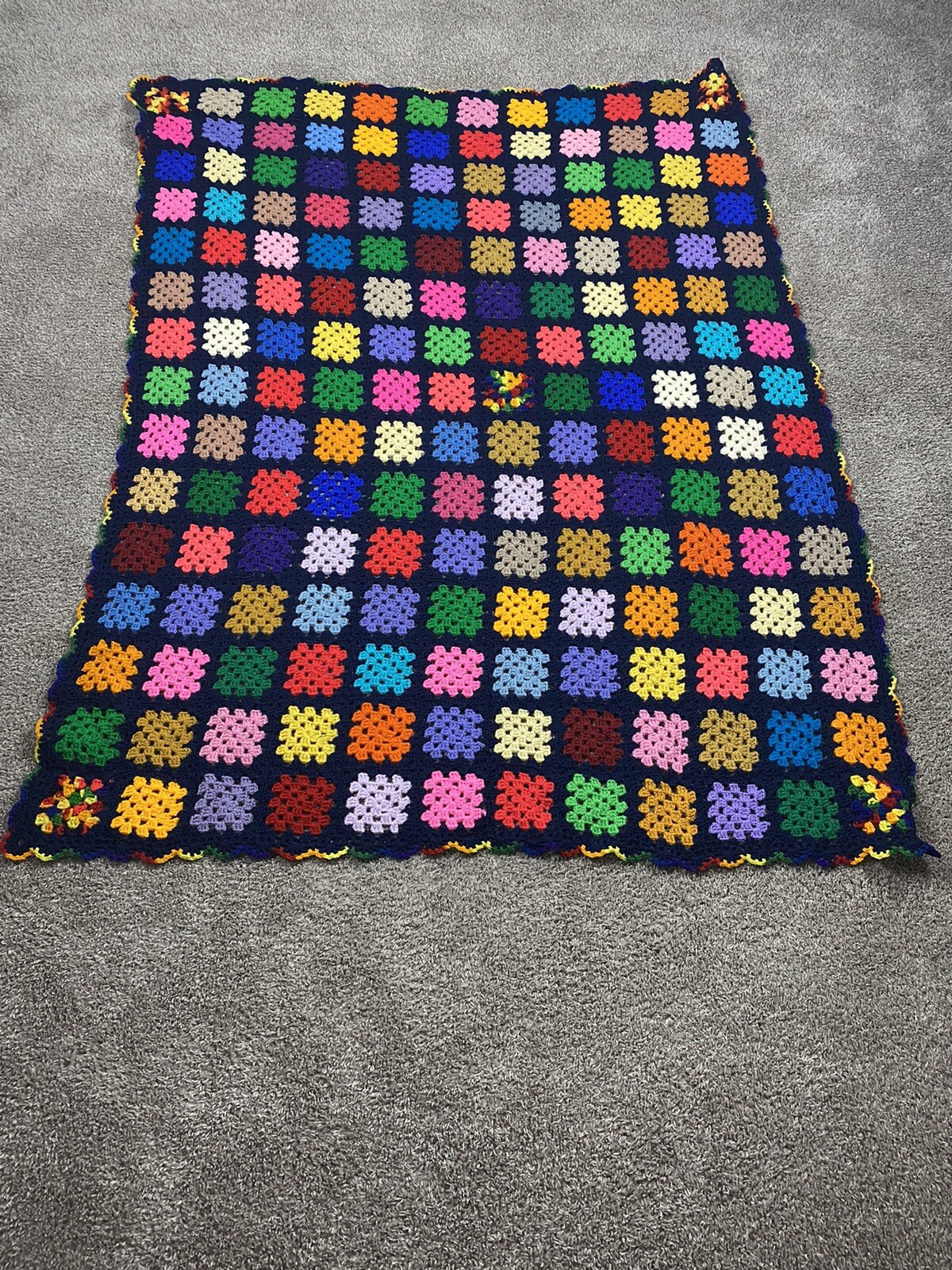 Vintage Retro Boho Granny Square Crochet Bed Afghan Blanket 66”x52” gallery