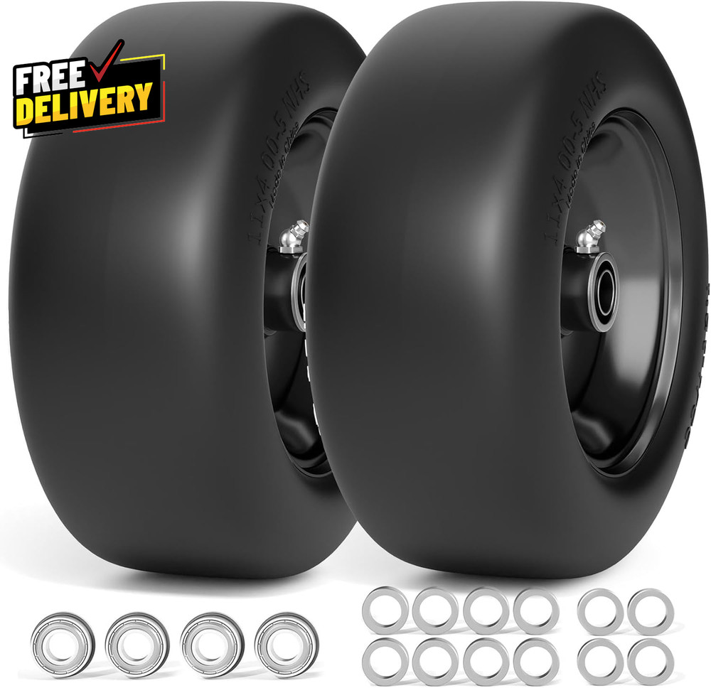 11x4-5 Solid Flat Free Front Tires for Zero Turn Lawn Mower 350Lbs Load 2Pack