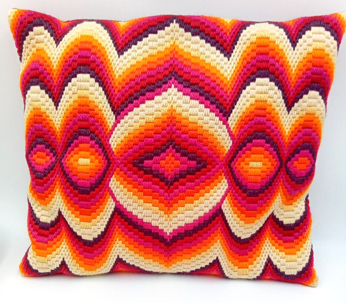 Geometric Needlepoint Stuff Pillow Fabric Dark Mauve Jersey Knit Orange Square gallery