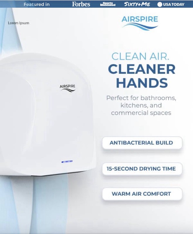 Airspire®️ Summer Breeze Automatic Electric Warm Air Hand Dryer ~ HEPA ~ 1100W gallery