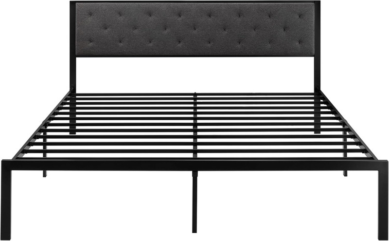 SHA CERLIN King Size Metal Platform Bed Frame,Linen Upholstered Button Tufted He gallery