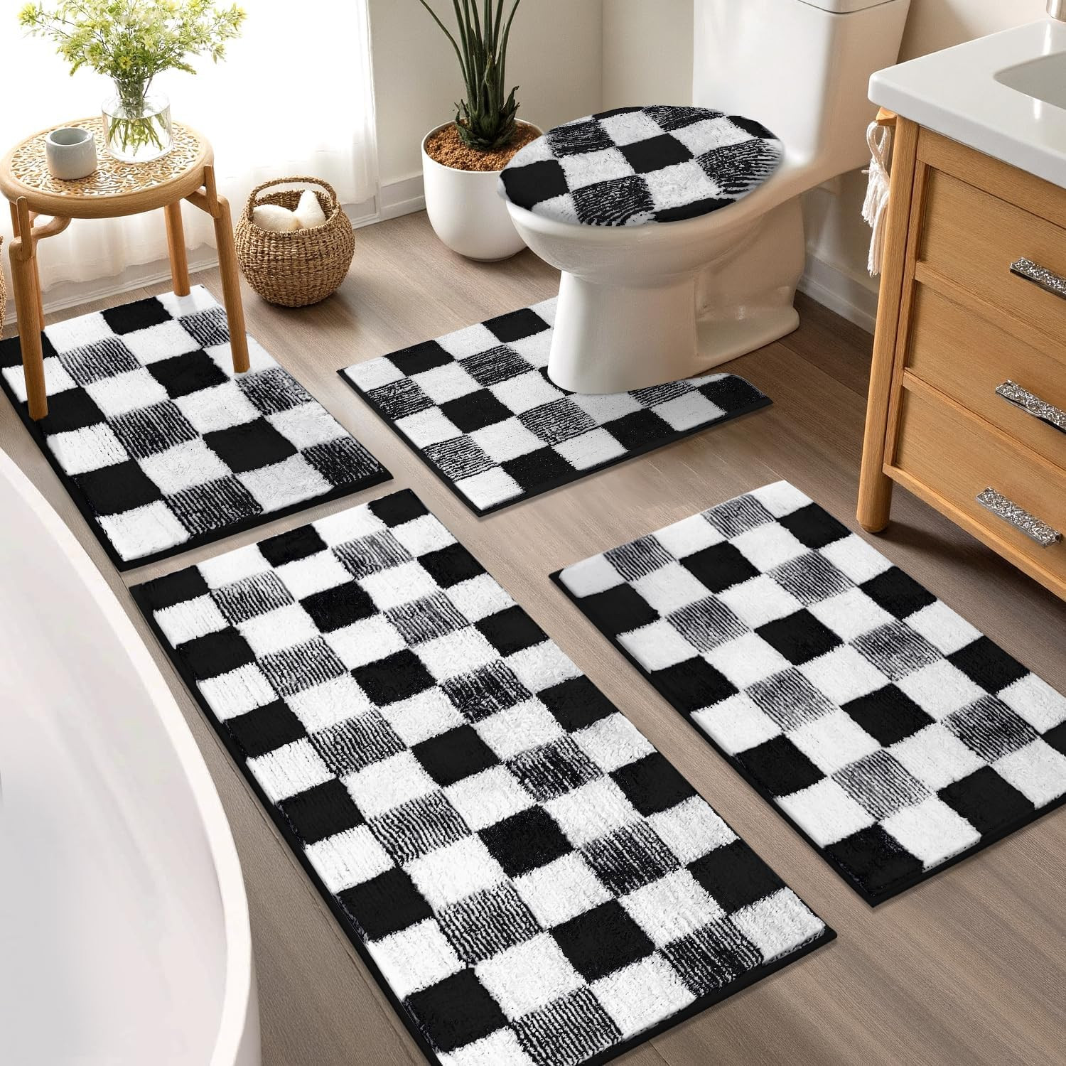 Yamaziot Checkered Bathroom Rug Sets 5 Piece, Non-Slip Ultra Absorbent Microfibe gallery