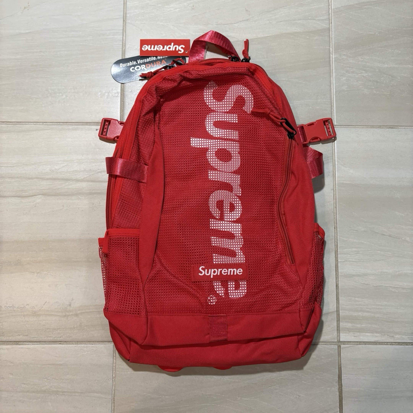 Supreme Red Hiking Backpack Mesh Pockets Padded Adjustable Straps Nylon 2
