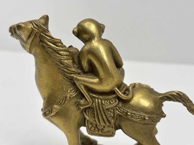 Solid Brass Monkey on Horse Figurine 3.5" tall Home Decor Statue Figurine gallery