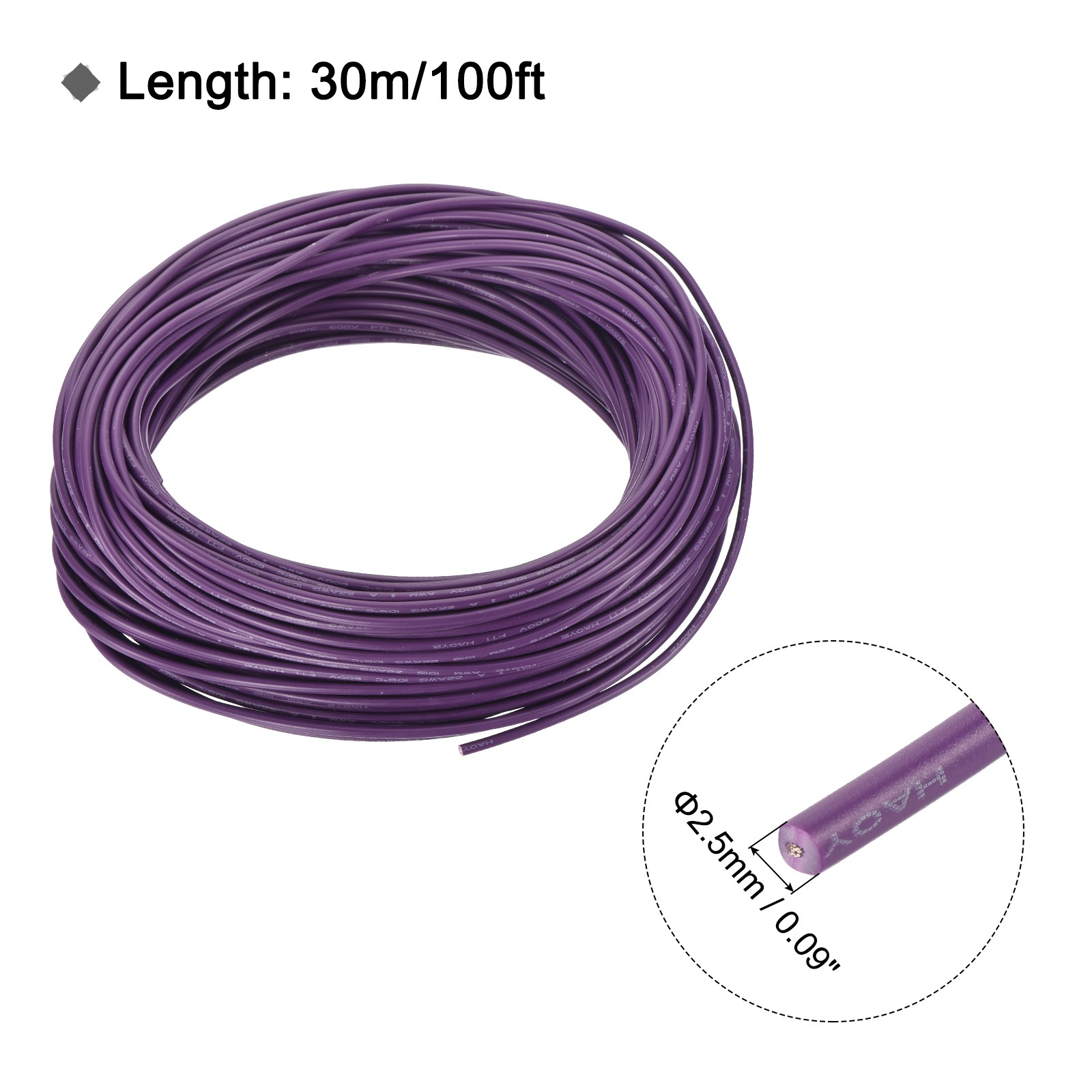 22AWG 22 Gauge Stranded Hook-Up Wire PVC Tinned Copper Wire 30m/100ft Purple gallery