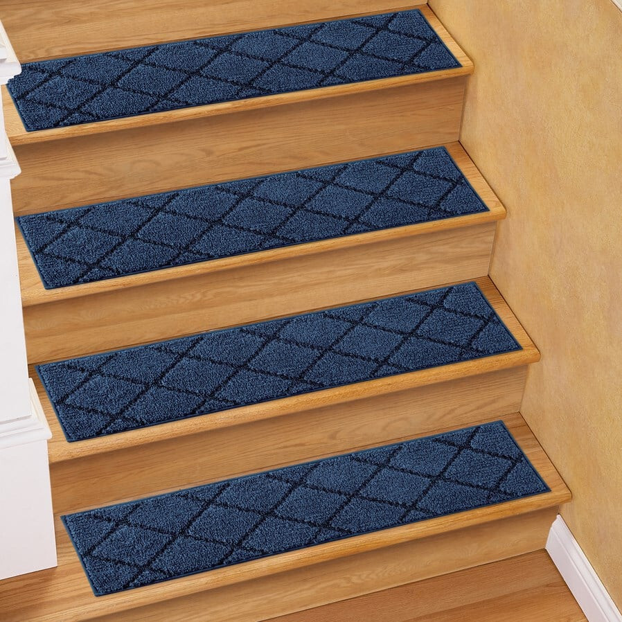 BLUE Diamond Design Carpet Stair Step Treads Soft Rug Non-Slip Backing~ CHOICES gallery