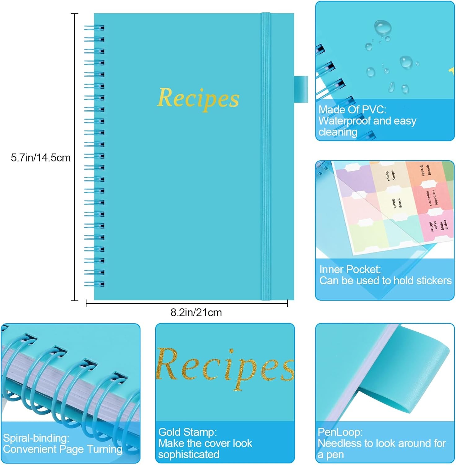 PECULA Recipe Book, Book to Write In Your Own Recipes, Blank Blue gallery