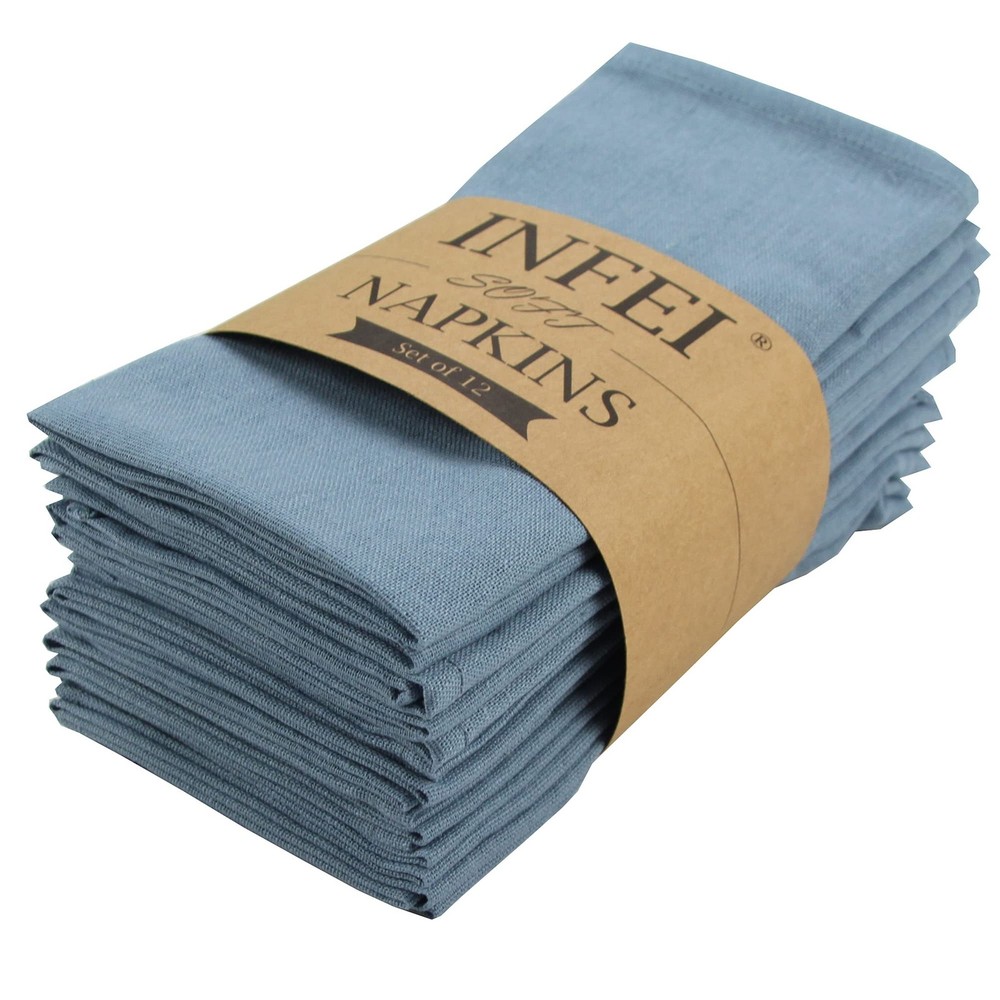12 PCS Polyester Linen Blend Thin Dinner Cloth Napkins 40x40 cm Airy Blue