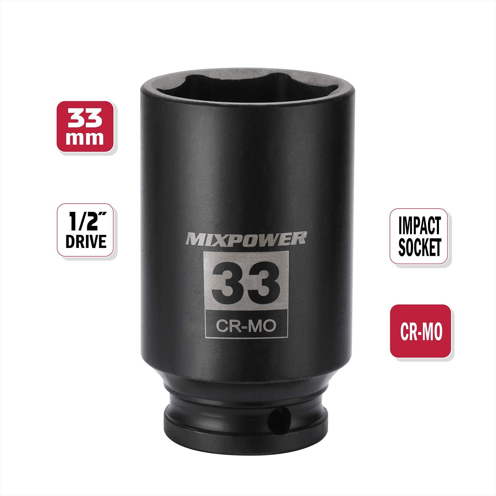MIXPOWER 1/2" Drive Deep Impact Socket, CR-MO, 33 mm, METRIC, 6 Point, 33mm gallery