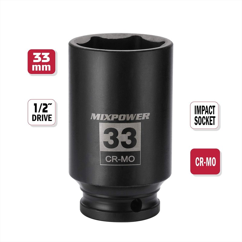MIXPOWER 1/2" Drive Deep Impact Socket, CR-MO, 33 mm, METRIC, 6 Point, 33mm gallery