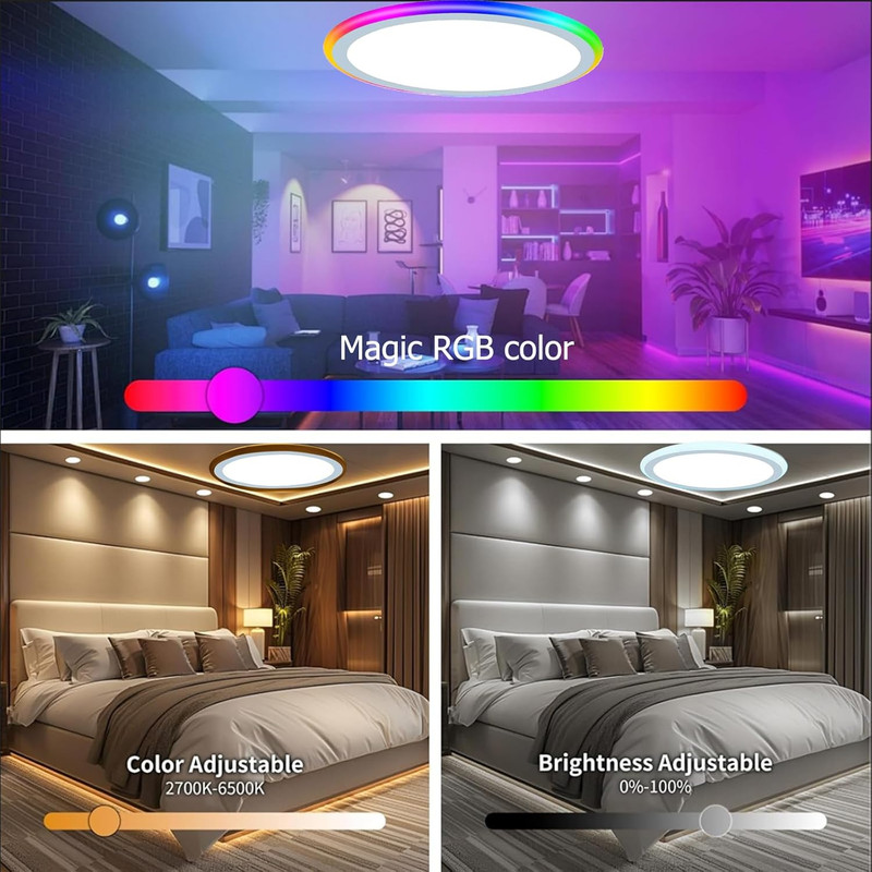 2Pack 13" RGB Dimmable LED Ceiling Light with Remote - 34W, 3400LM, Color Change gallery