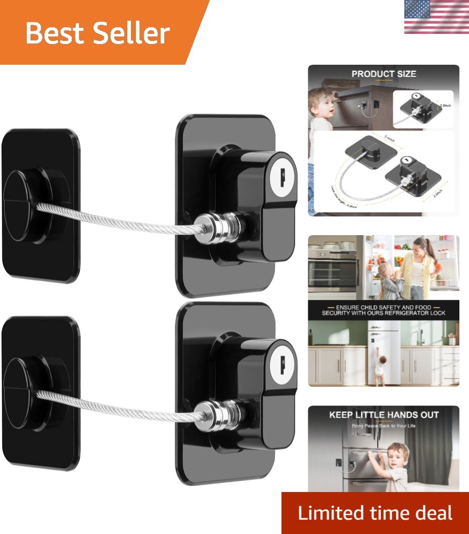 Child and Pet Safe Fridge Lock Set - 2PCS Easy Install Security Locks in Black gallery