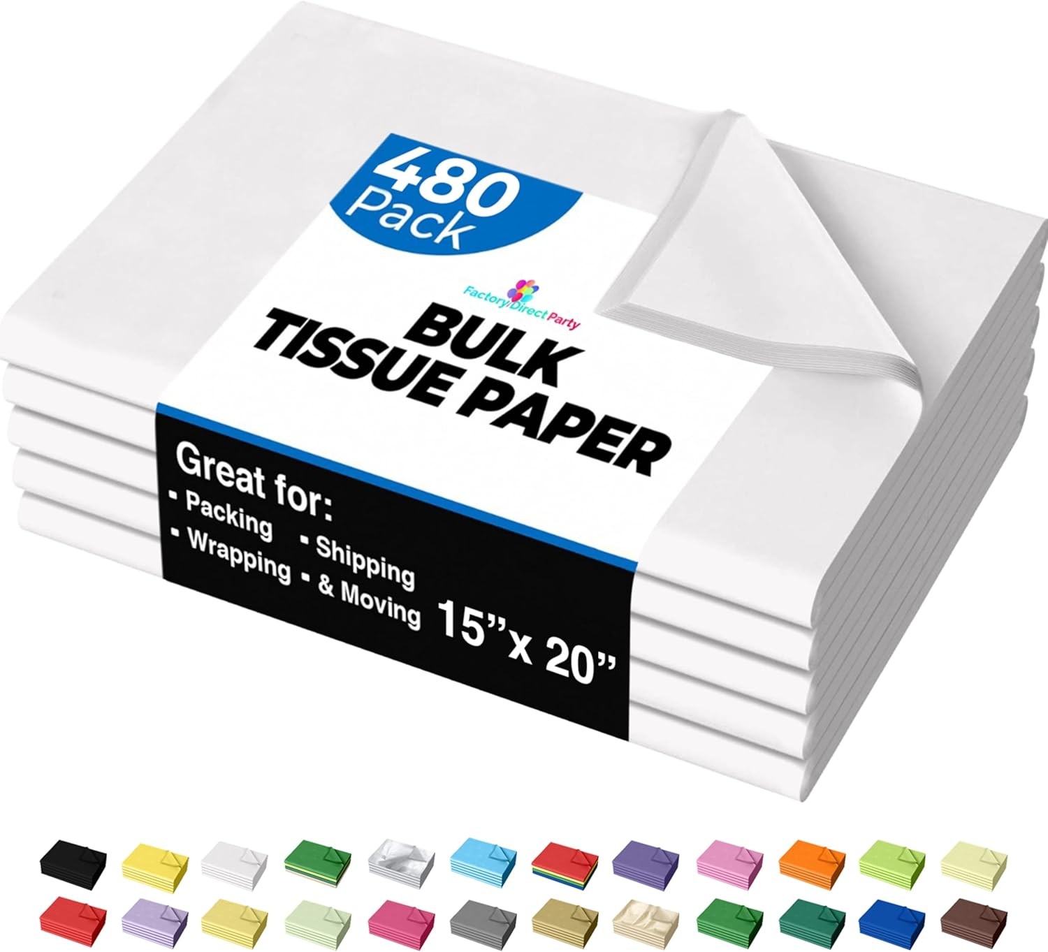 Party Solids White Tissue Paper for Gift Bags - 15" X 20" Bulk Tissue Paper Whit gallery