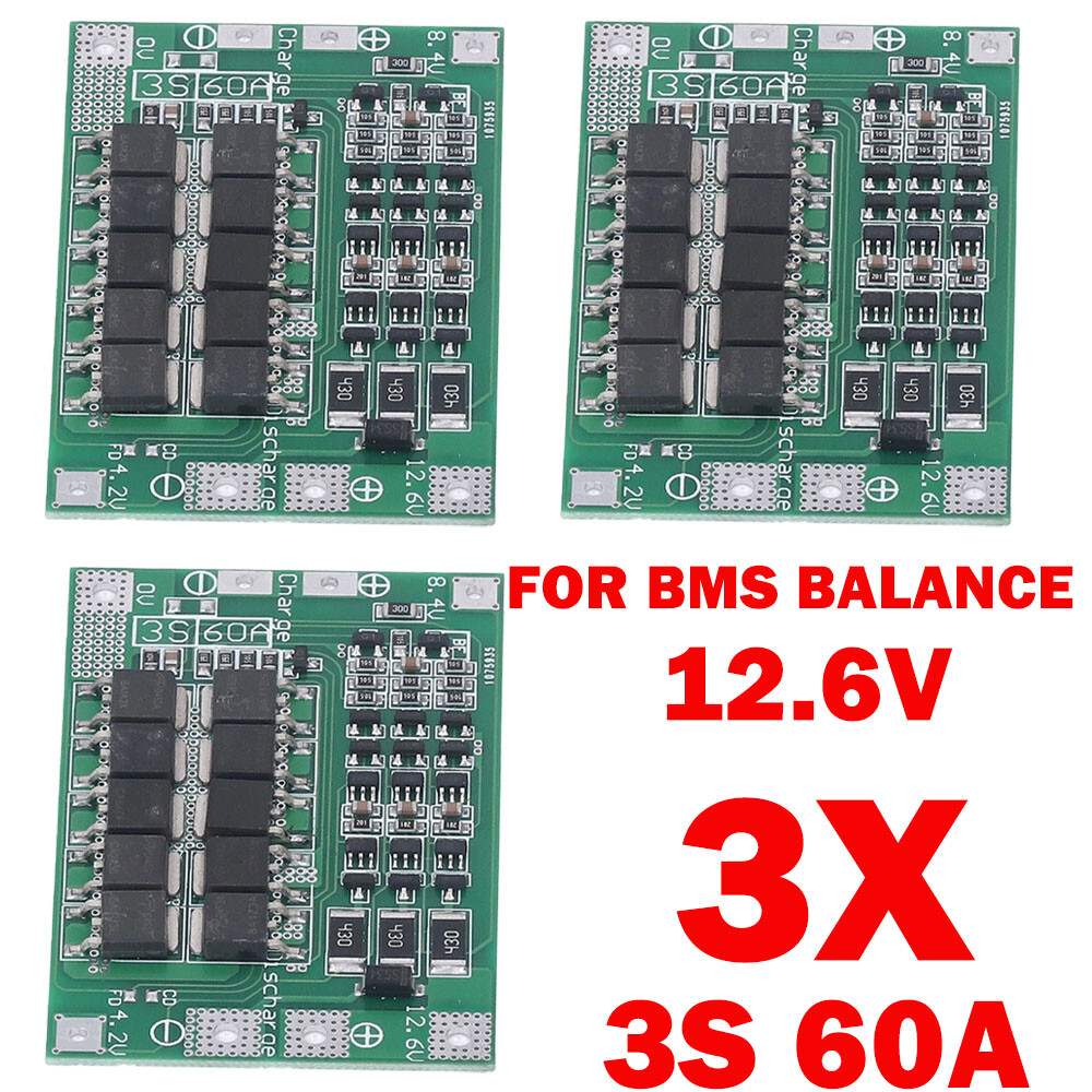3x 3S 60A Battery Protection Board Balance Charge Discharge Module 12.6V For BMS gallery