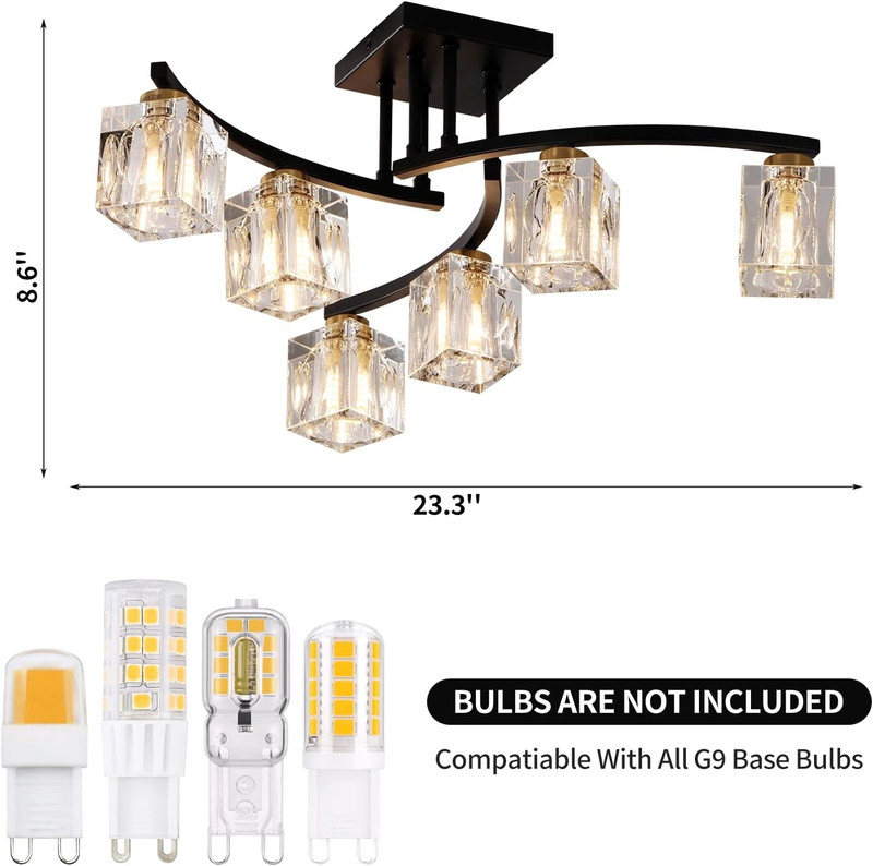 Modern 6-Light Sputnik Ceiling Fixture - Black & Gold Crystal Chandelier gallery