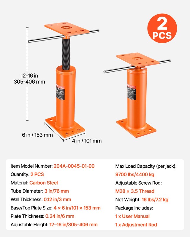 VEVOR 2PCS Adjustable Floor Jack Post House Floor Leveling Lift 12"-16" Height gallery