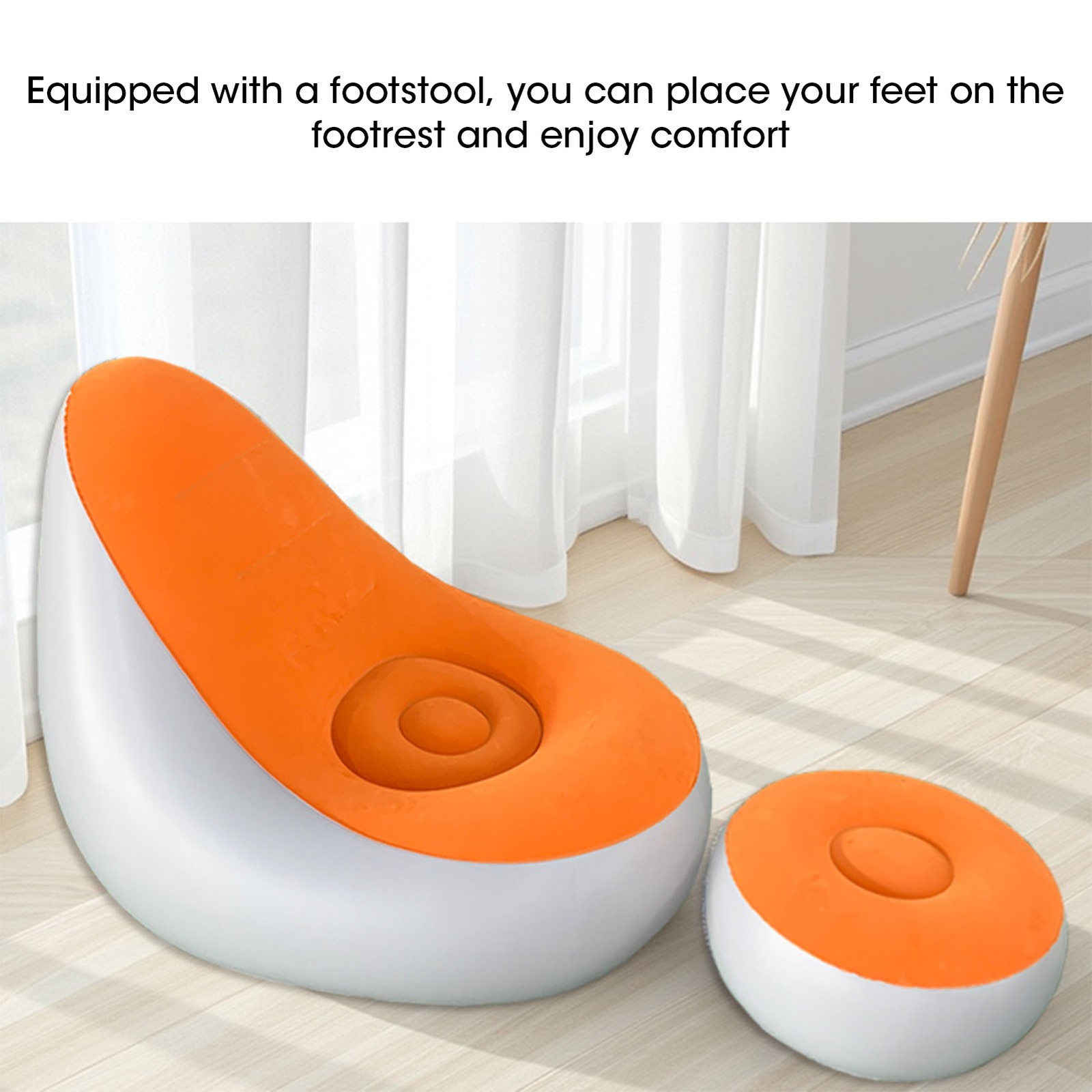 Inflatable Lounge with Foot Stool PVC Flocking Folding Blow Up Couch for Camping gallery