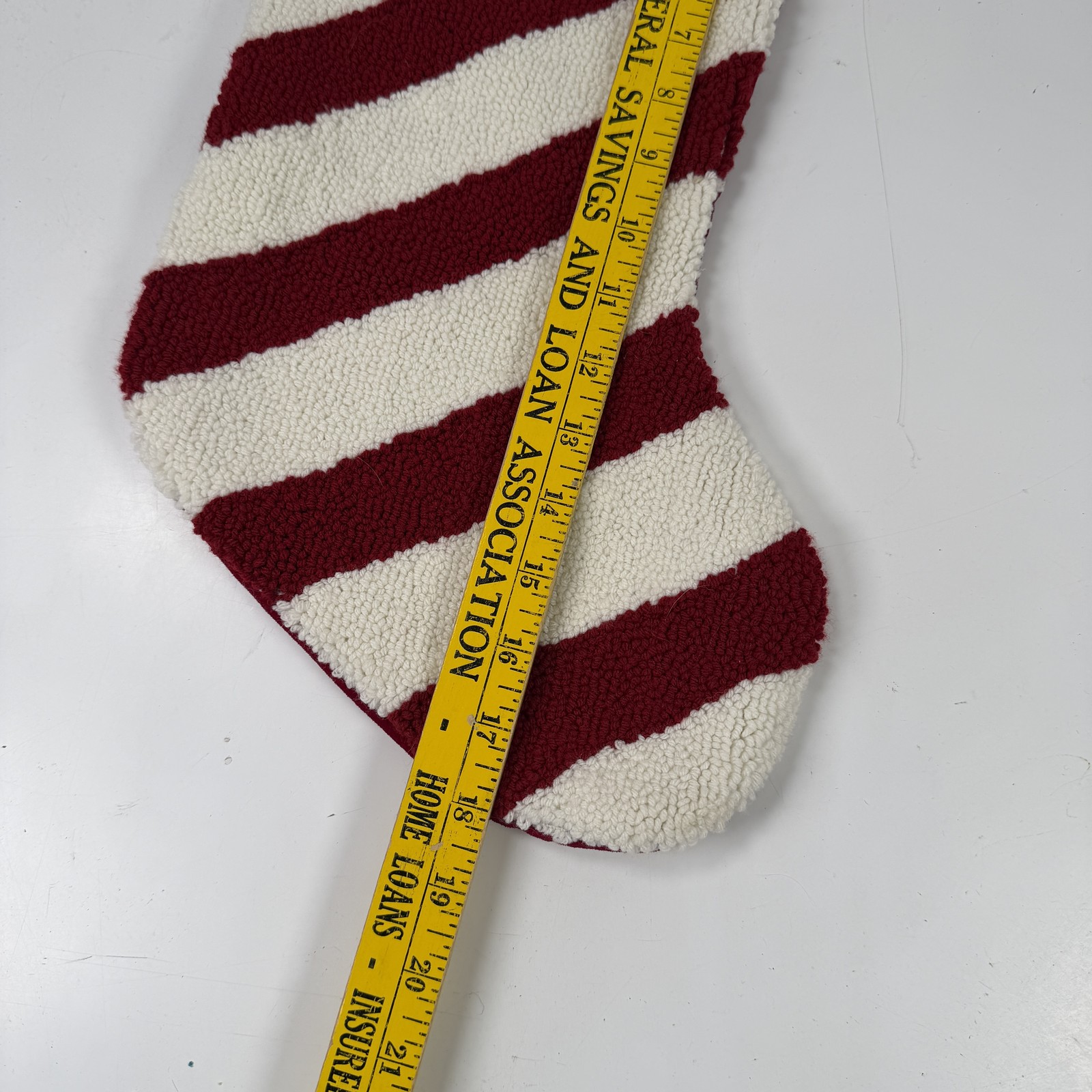 Christmas Stocking Red & White Stripe Holly Berry Punch Needle Knit Holiday gallery
