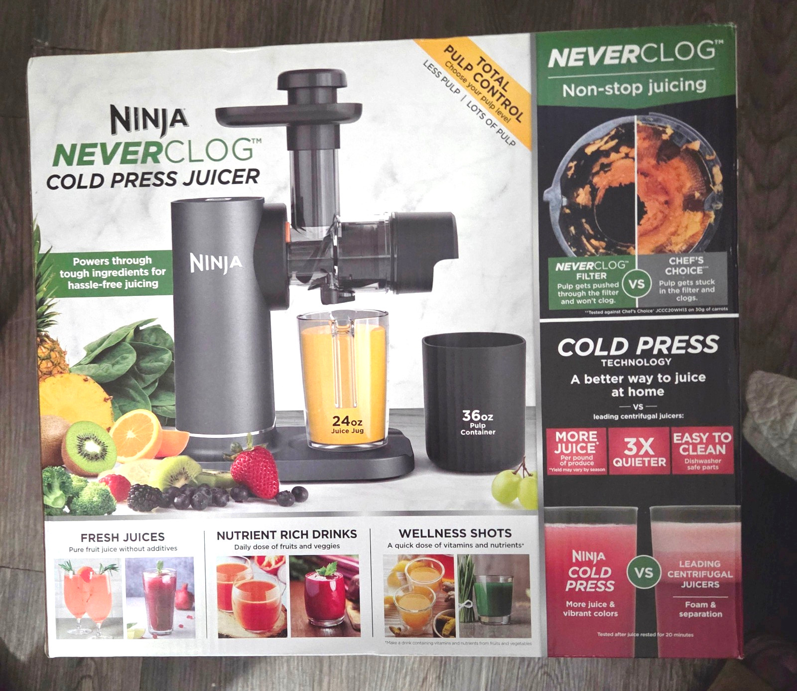 Ninja Never Clog 150 Watts Cold Press Juicer with 18oz Jug, 30oz Pulp Container, gallery