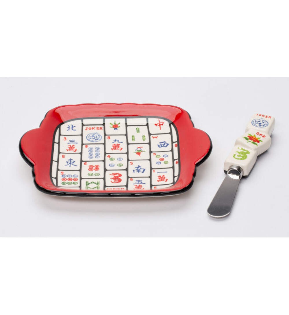 Ceramic Mahjong 2pc Spreader And Dish Set, Home Decor, Kitchen Decor, Game Room gallery