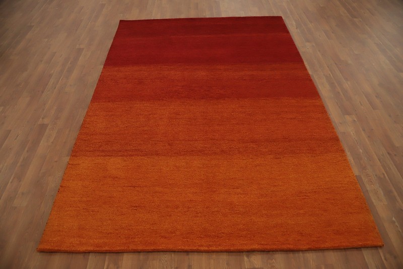 Transform Space with a Vibrant Sunset Gradient Rust Color Hand-made Wool Rug 6x8 gallery
