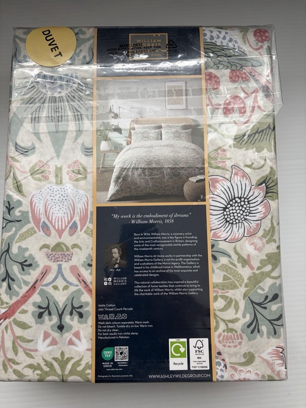 WILLIAM MORRIS Strawberry Thief Summer White Floral 3PC KING Duvet Cover Set NWT gallery