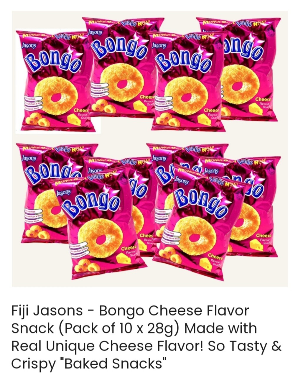 FIJI BONGO Snack - Made with Real Cheese Flavor (10 Pack x 28g EA) Baked Snacks! gallery