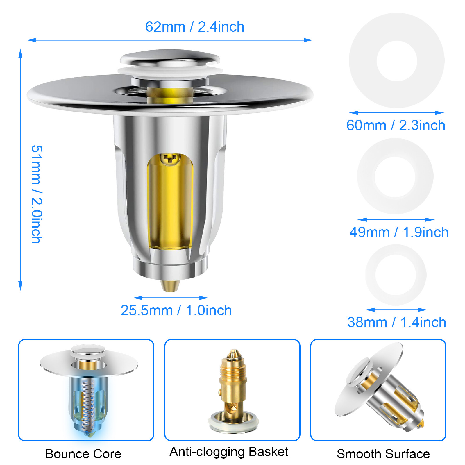 Universal Bathroom Sink Plug Stopper Pop-Up Drain Filter Wash Basin Core Bounce gallery