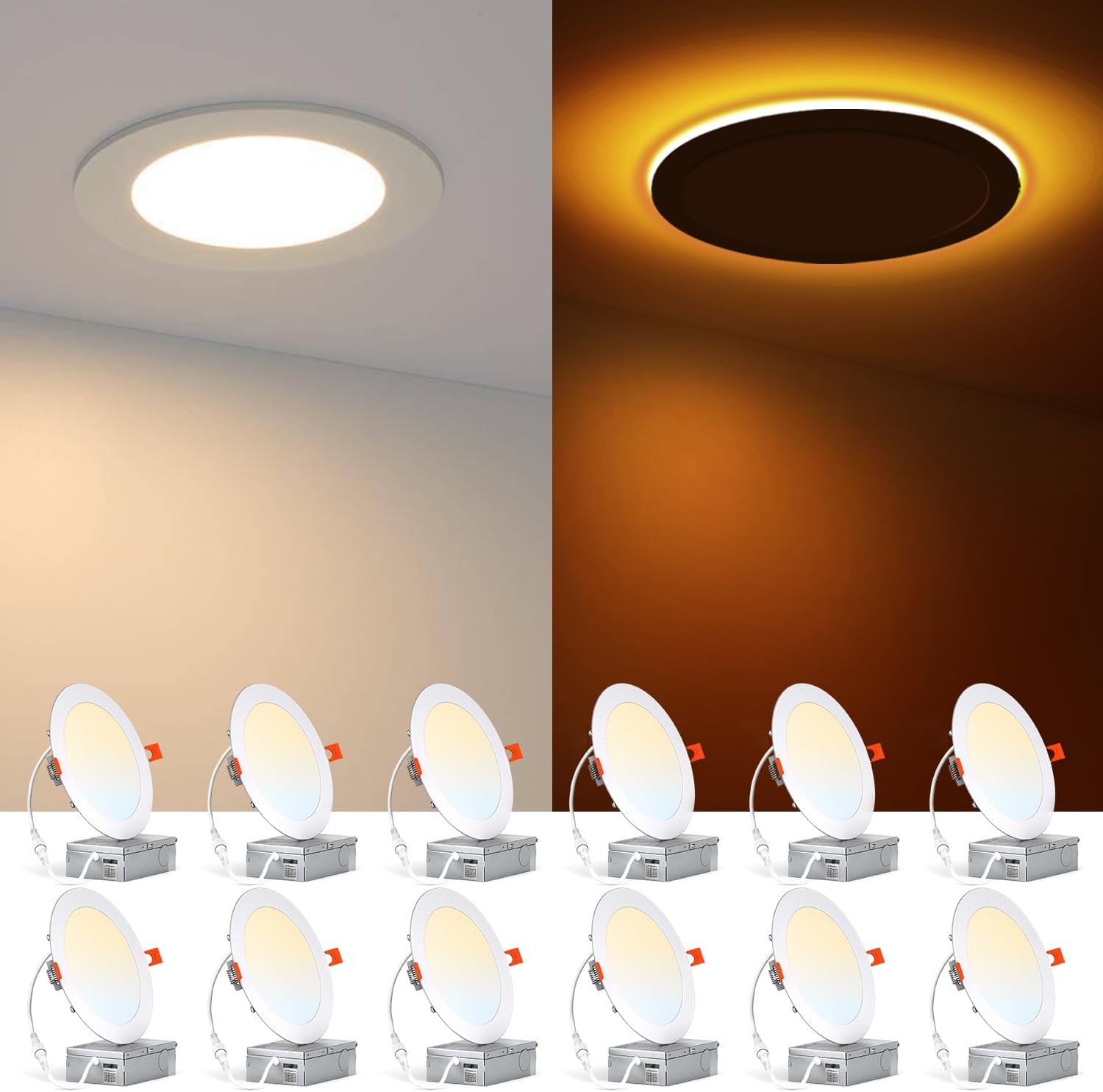 12Pack ETL FCC Liste 4-6 Inch 6CCT LED Recessed Slim Pot Light with Night Light gallery