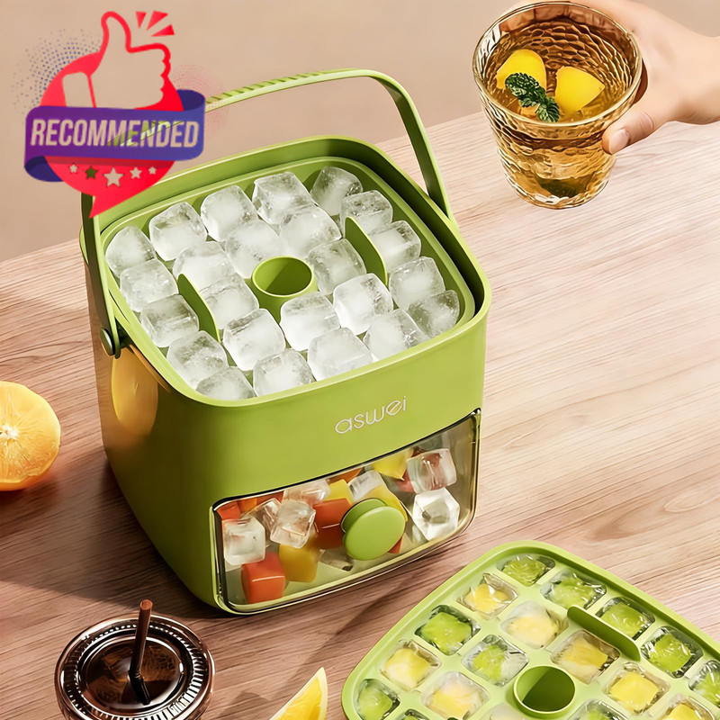 Ice Cube Tray with Lid and Bin - Mini Press Type Home Use, A- Green Compact gallery