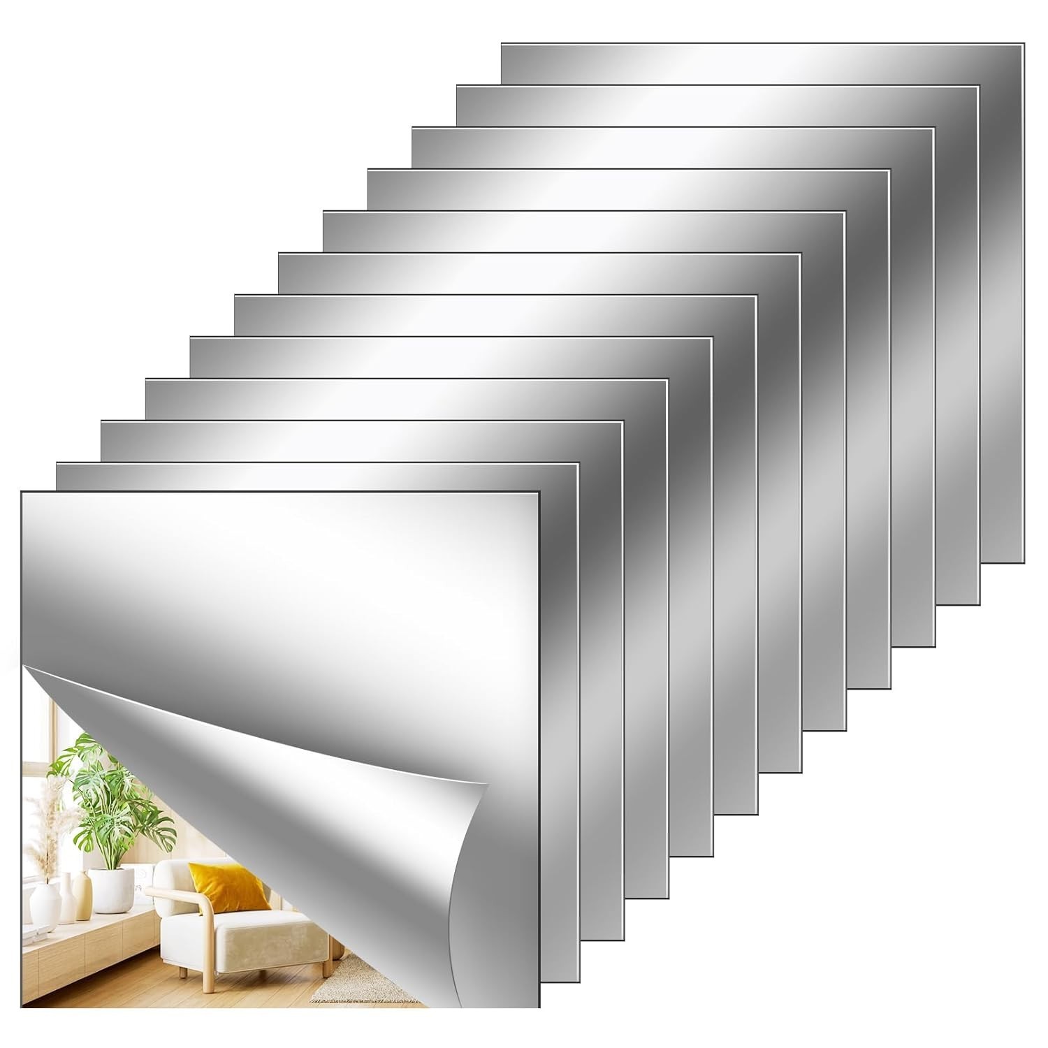 12Pack 12x12 Inch Acrylic Flexible Mirror Sheets Self-Adhesive Mirror Wall Tiles gallery