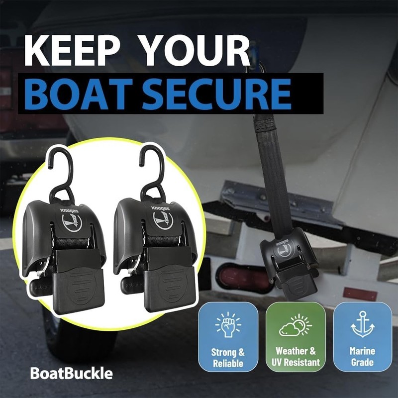 Retractable Boat Transom Tie Down Straps 2x43in 2500 lbs Break Strength gallery
