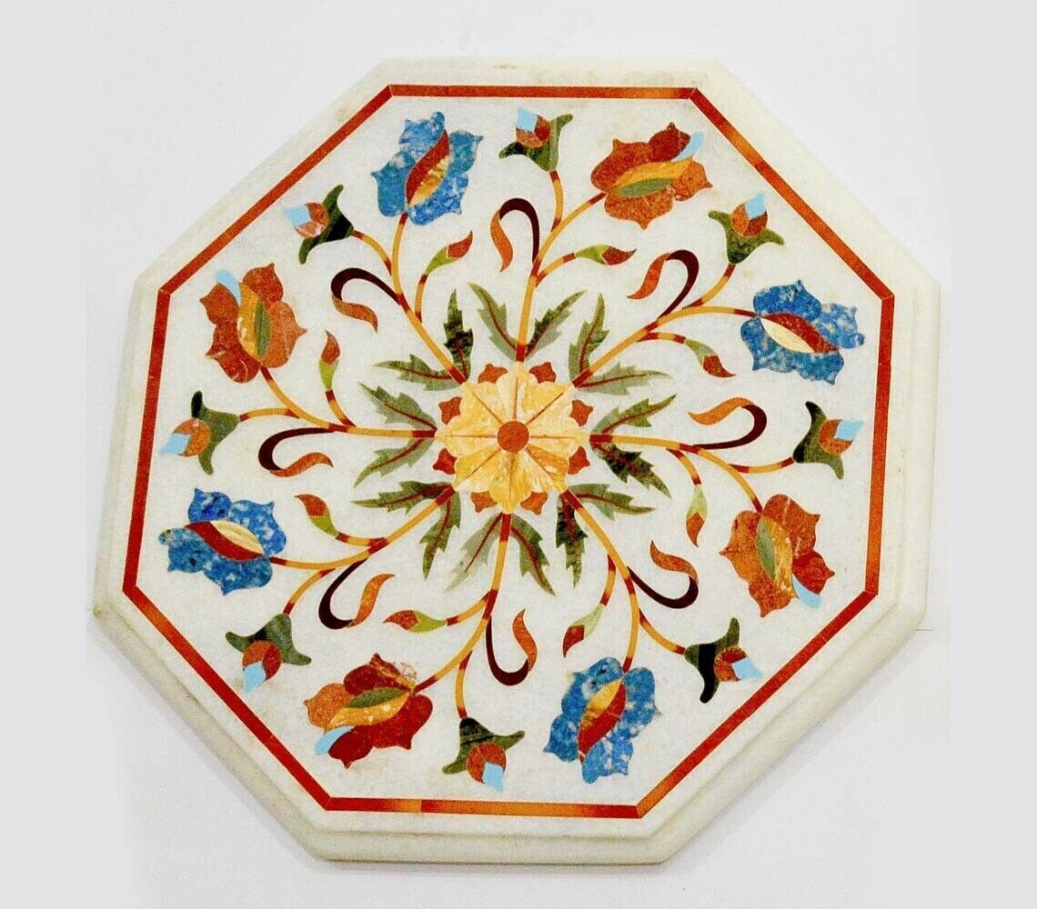 18'' white Marble Table Top center Coffee Antique lapis mosaic Inlay decor q7 gallery
