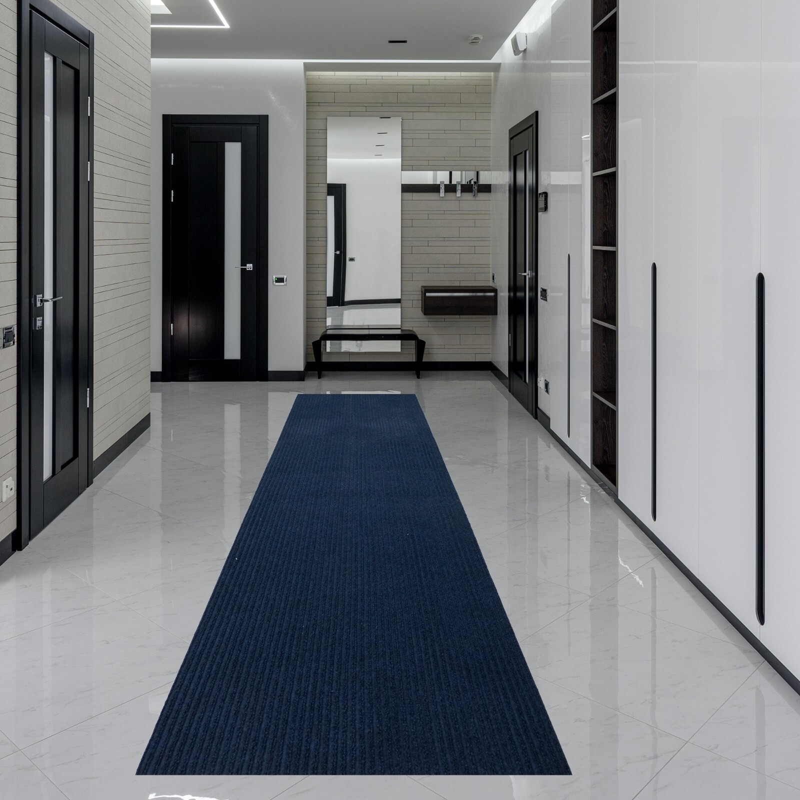 Anti Slip Light Weight Low Profile Dark Navy Rug Runner Hallway Office Outdoor gallery